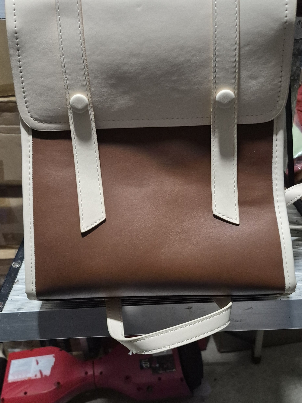 White and Brown Women's Faux Leather Backpack